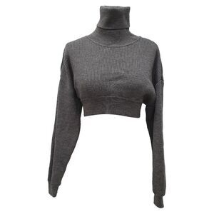 Alexandre Vauthier Rib Knit Cropped Sweater in Grey Wool